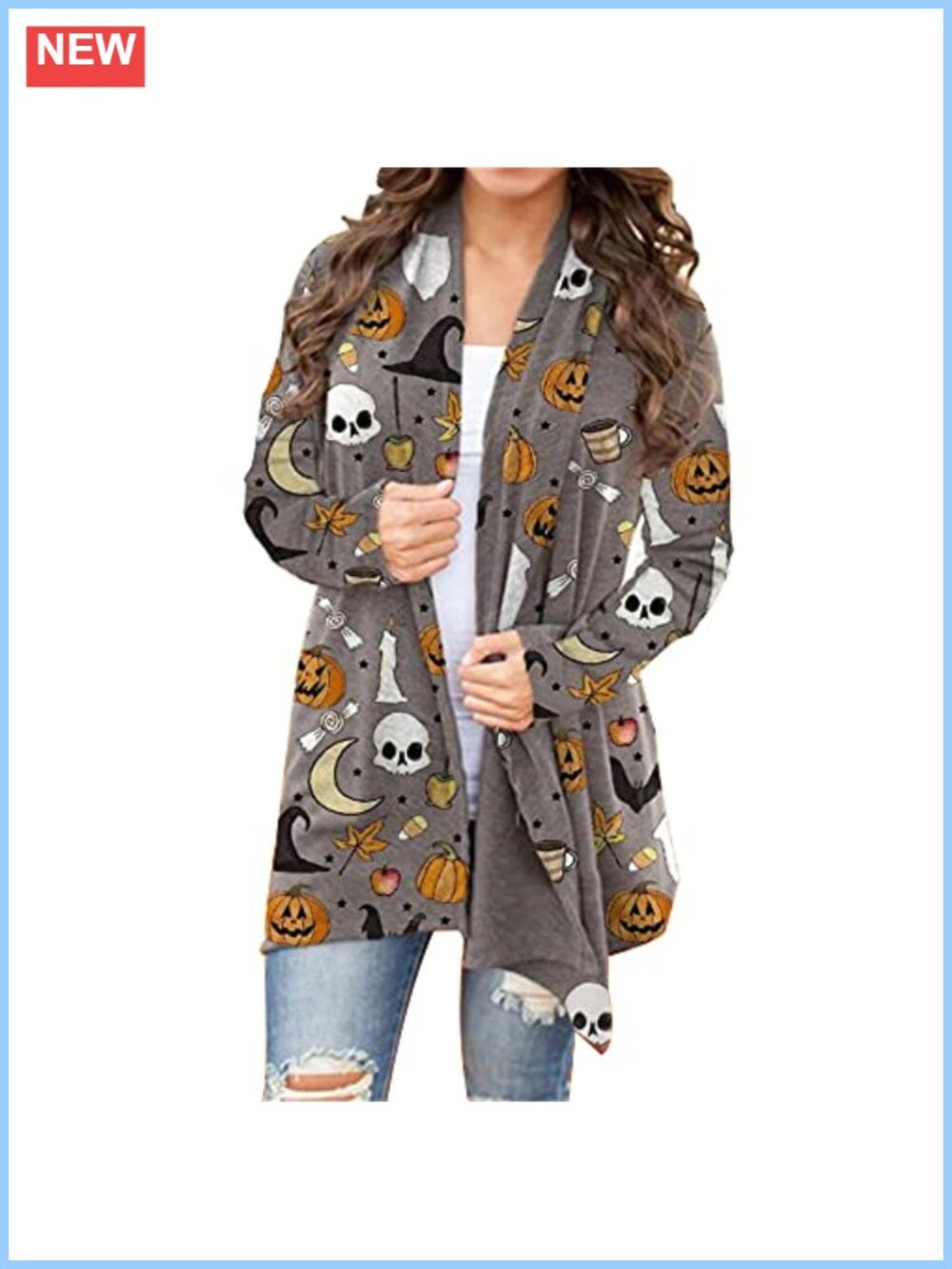 Women's Halloween Cat Pumpkin Cardigan Long Sleeve Open Front Knit Sweater